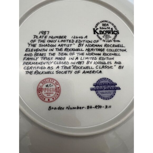 1987 Knowles Norman Rockwell Plate Shadow Artist 8.5" Bradex 84-R70-3.11 w/ Box - Picture 4 of 6
